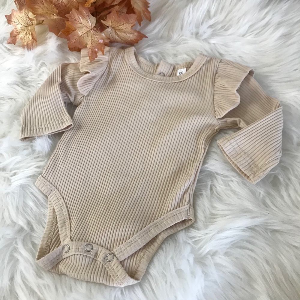 Baby fall fashion tan ruffled romper